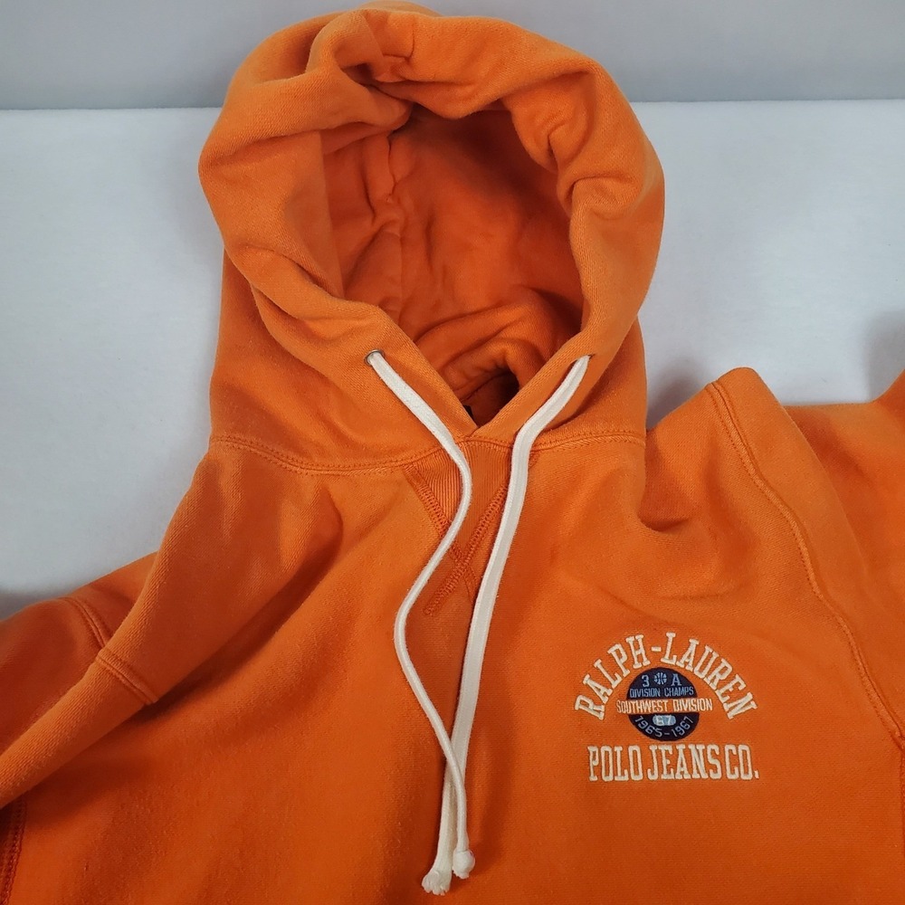 Polo Jeans Co Ralph Lauren Mens Orange Graphic Pullover‎ Hoodie Medium RN67437 - Picture 6 of 12